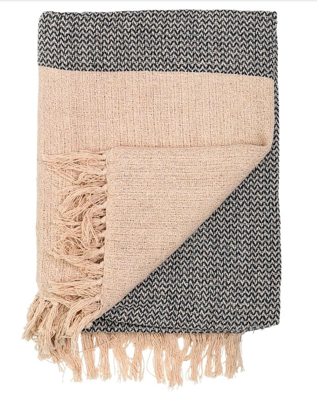 50X70 throw chevron blanket w/ Fringe, Grey & Cream
