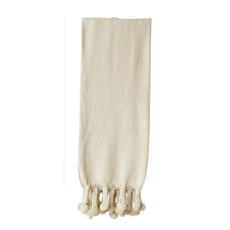 50x60 Throw Blanket with Braided Pom Pom Tassels