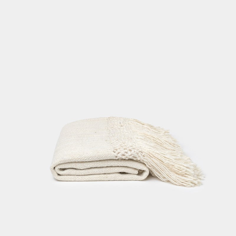39" x 78.5" throw blanket w/ lattice tassels, ivory