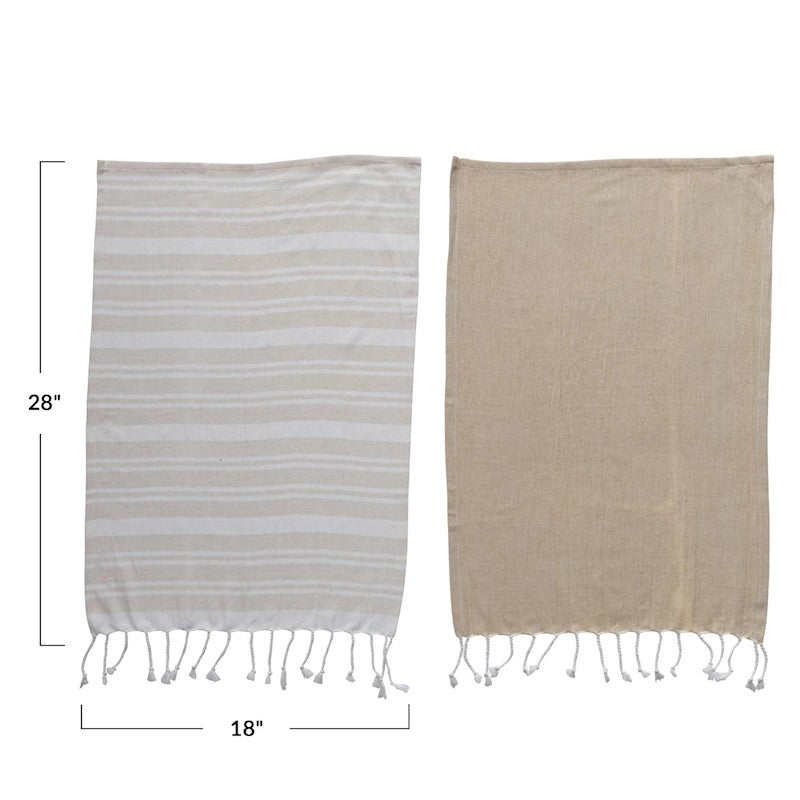 Woven Cotton Tea Towel w/ Fringe (2 Styles)