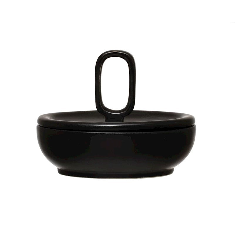 4-1/4" Round Stoneware Candy Bowl w/ Lid