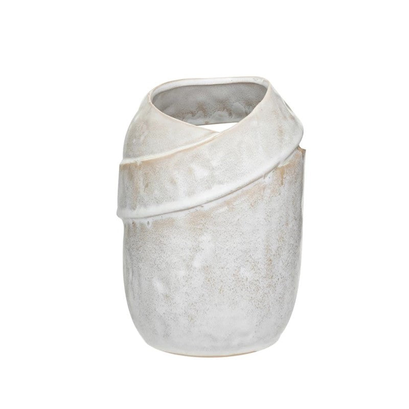 5-3/4"Round x 7-3/4"H Stoneware Vase, Reactive Glaze, White
