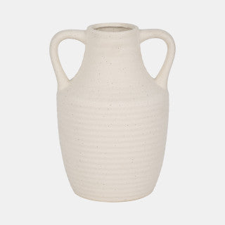 9" Jug Vase W/ Handle Rough Texture, Ivory