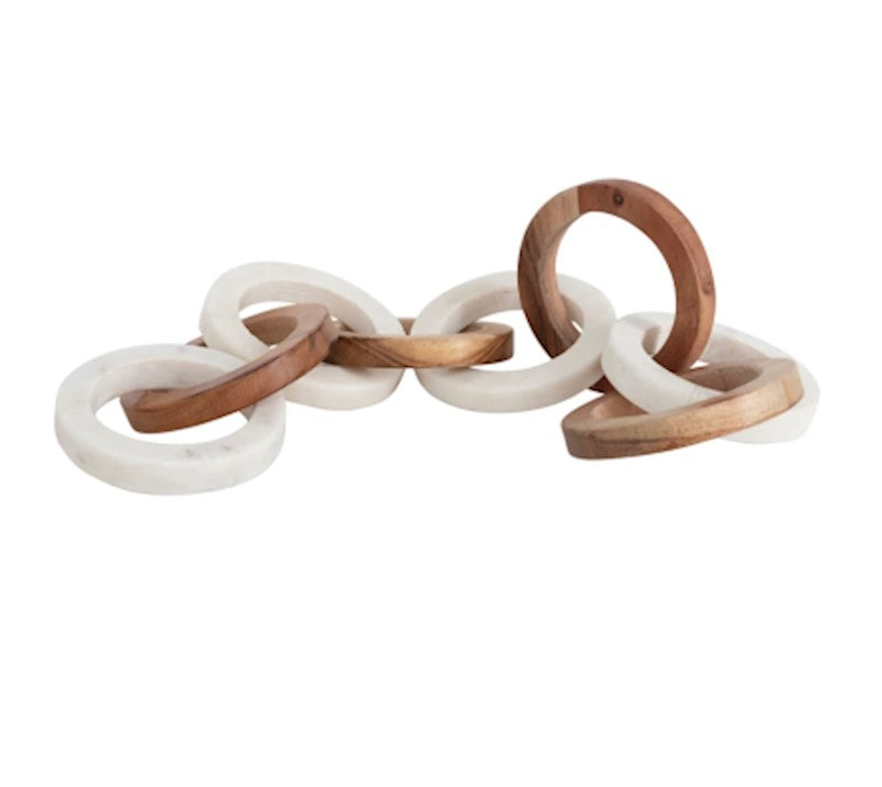 23-1/2"L x 4"W Marble/Acacia Wood Chain Link