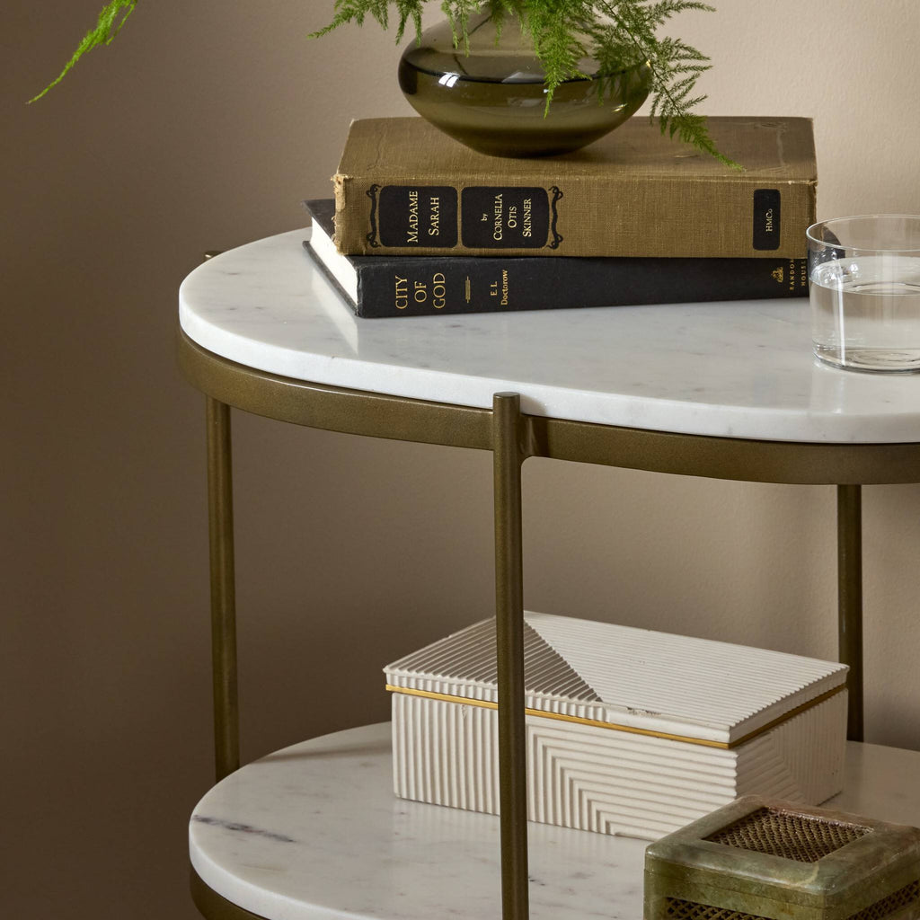 Felix Oval Nightstand - Polished White Marble