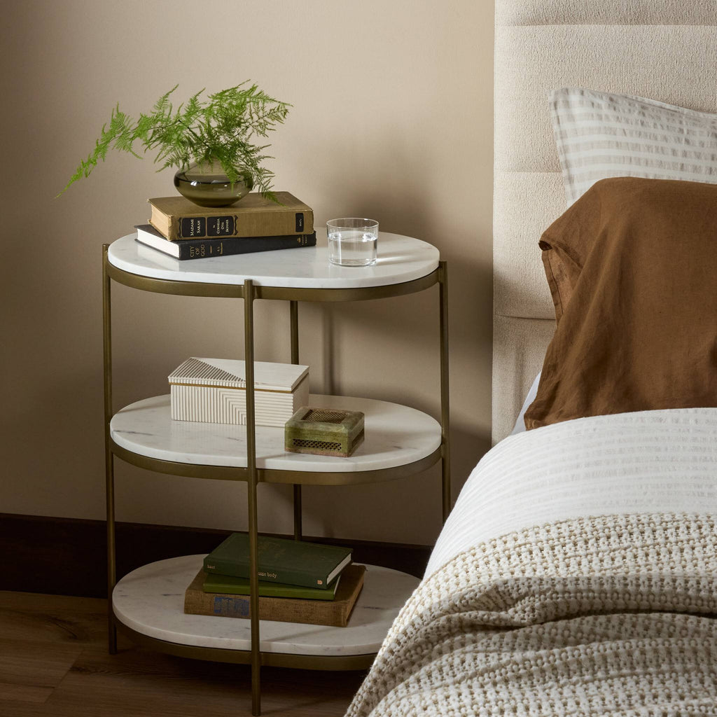Felix Oval Nightstand - Polished White Marble