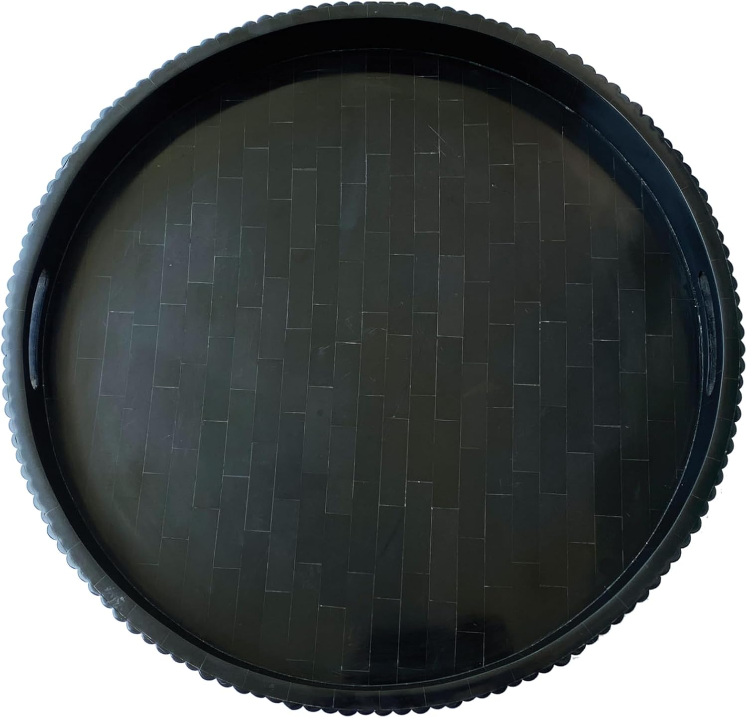 20" Round Debossed Resin Tray with Handles, Black