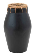 Black Terracotta Vase w/ Rattan Trim