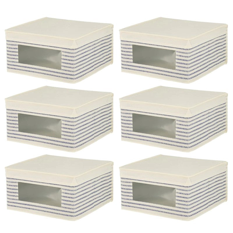 Cream + Navy Striped Storage Bin 6"H X 11.5"W x 11.25D