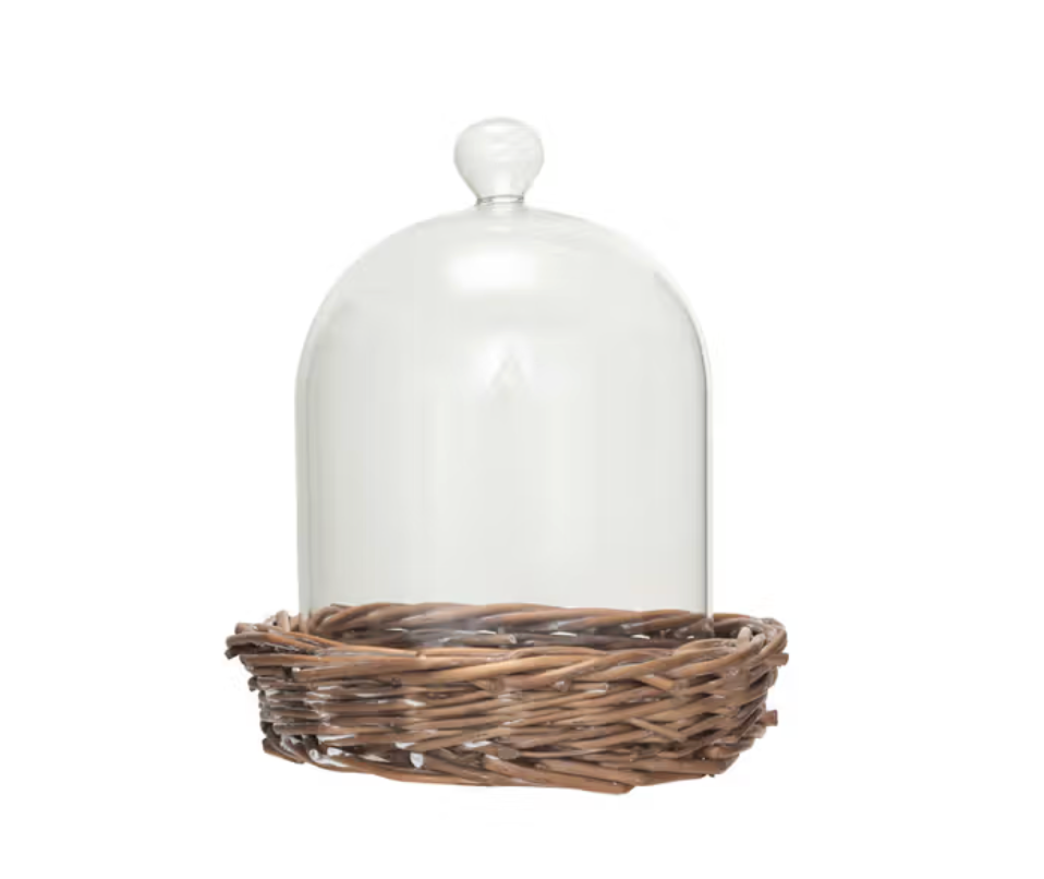 Glass Cloche w/ Wicker Base