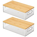 14"x8" Clear Bin w/ Handles + Bamboo Lid