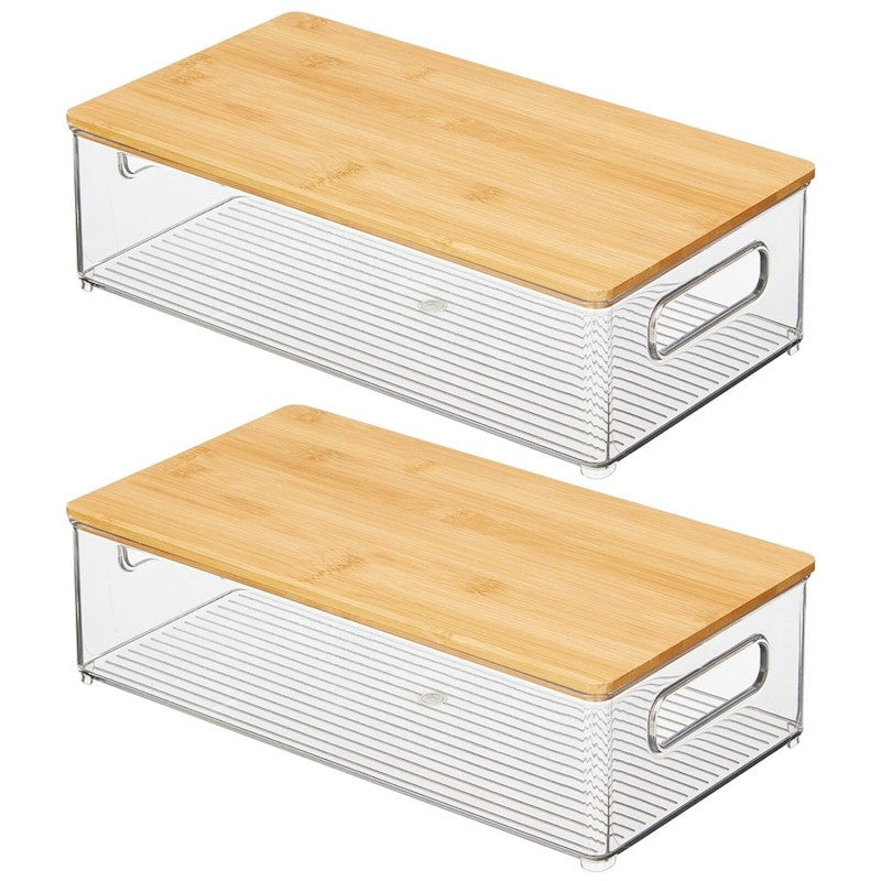 14"x8" Clear Bin w/ Handles + Bamboo Lid
