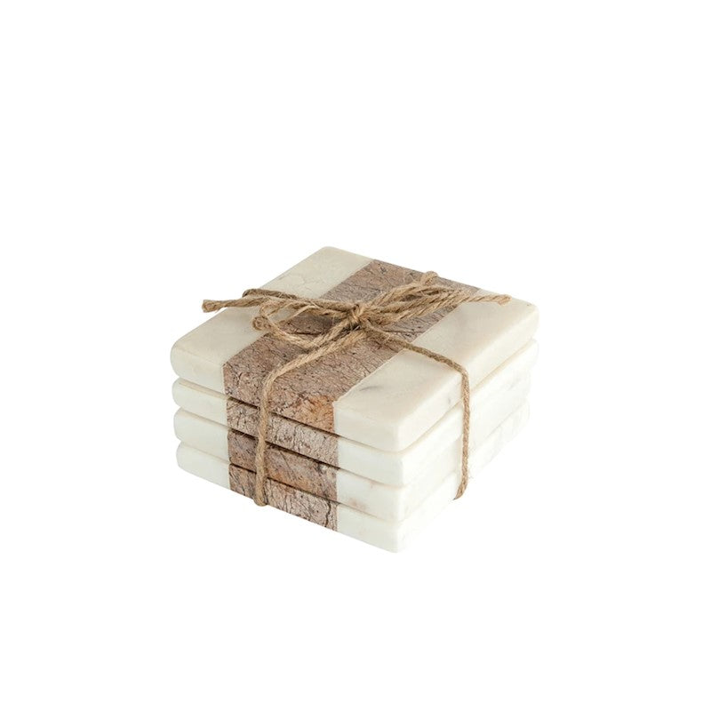 4" Square Marble Coasters w/ Jute String (set of 4)