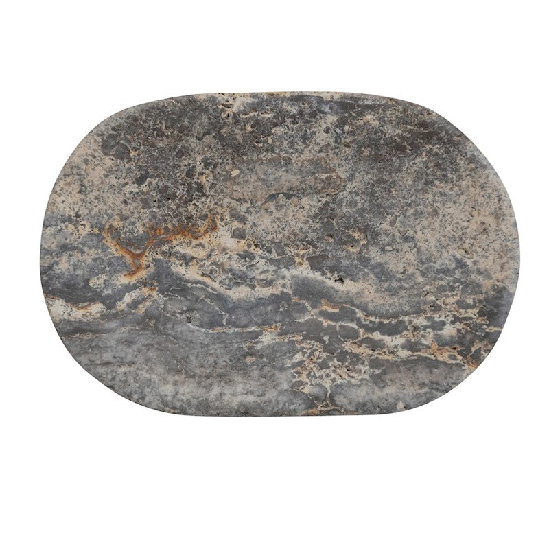 6" oval travertine, soap dish, brown