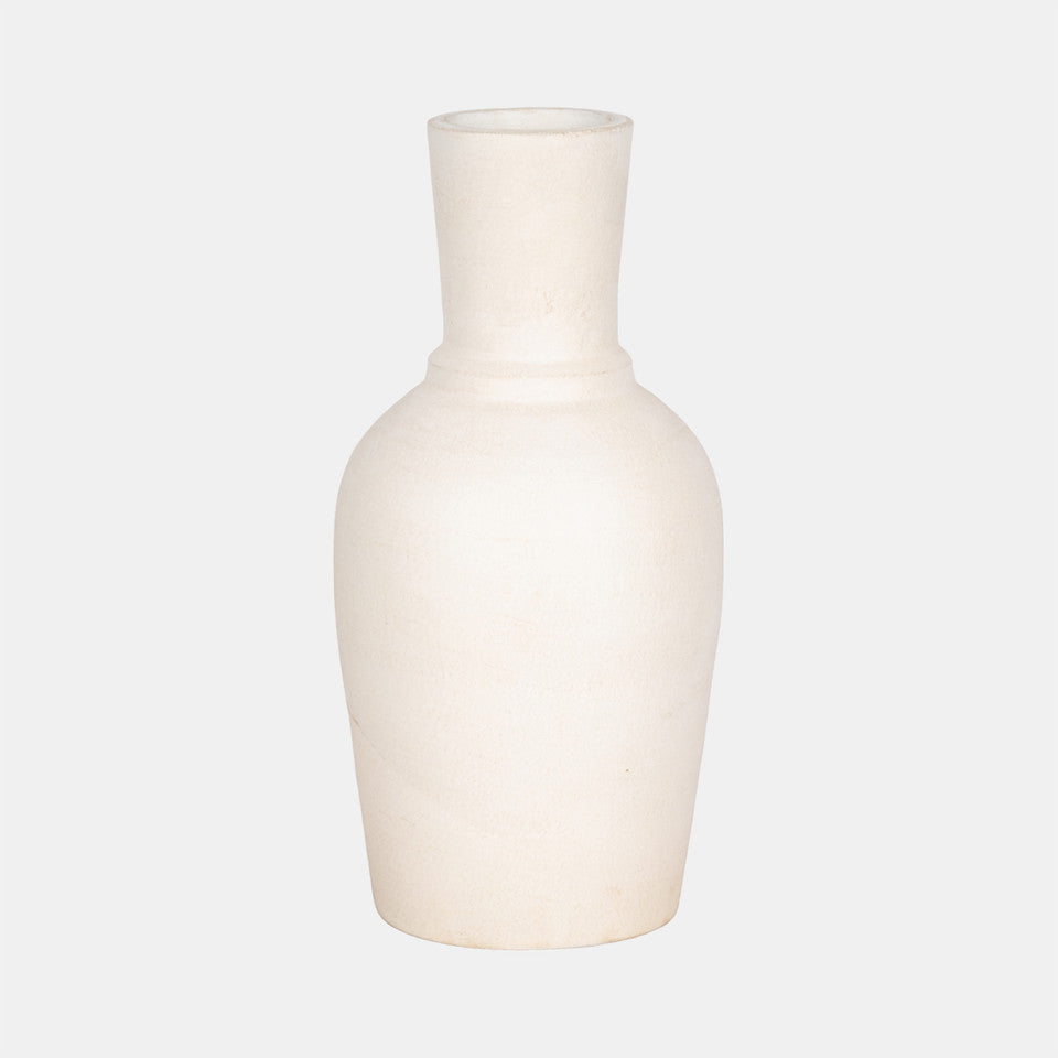 16" Vase With Ring At Neck, Ivory