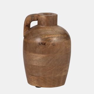 9" Wood Jug Vase With Handle, Natural