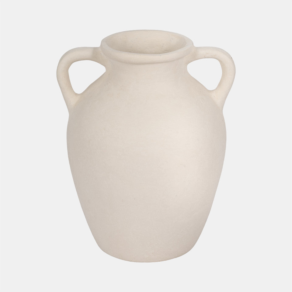12" Vase With Handles, Paper Mache, Ivory
