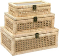 Wood + Tan Woven Rattan Boxes