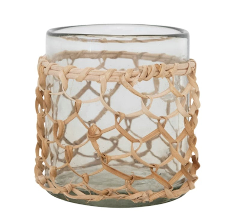 3.5" Glass Votive w/ Rattan Sleeve