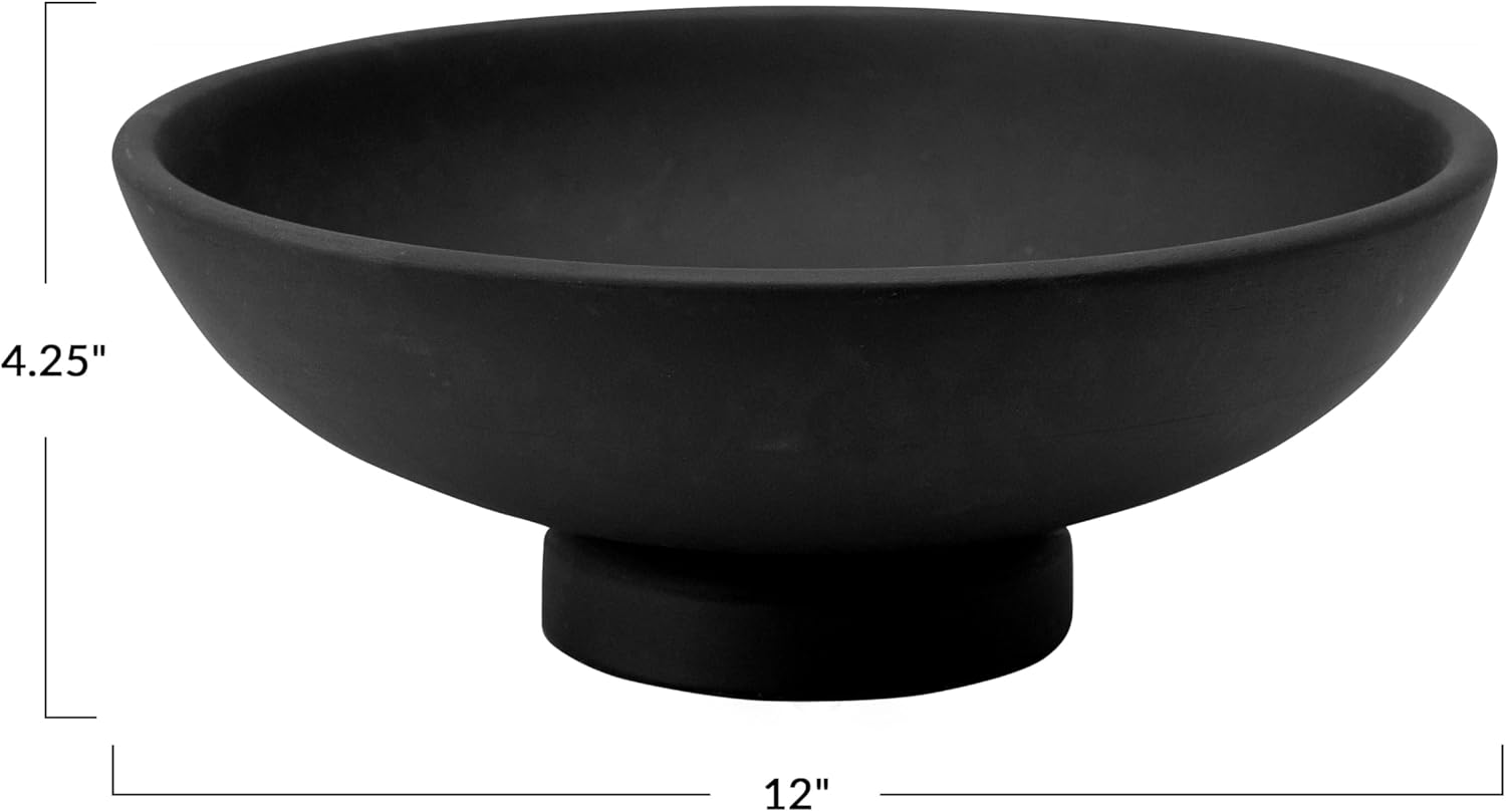 12" Black Wood Mango Bowl with Pedestal