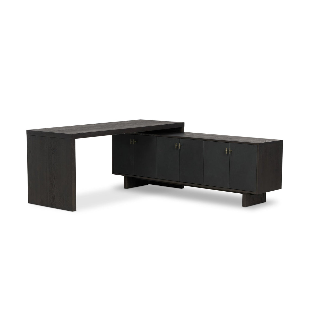 Posada L-Shaped Desk - Worn Black Oak Veneer