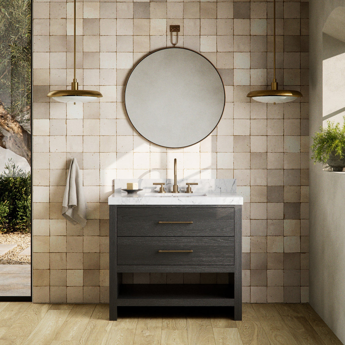 Anthem Single Vanity - Black Wash Oak Veneer