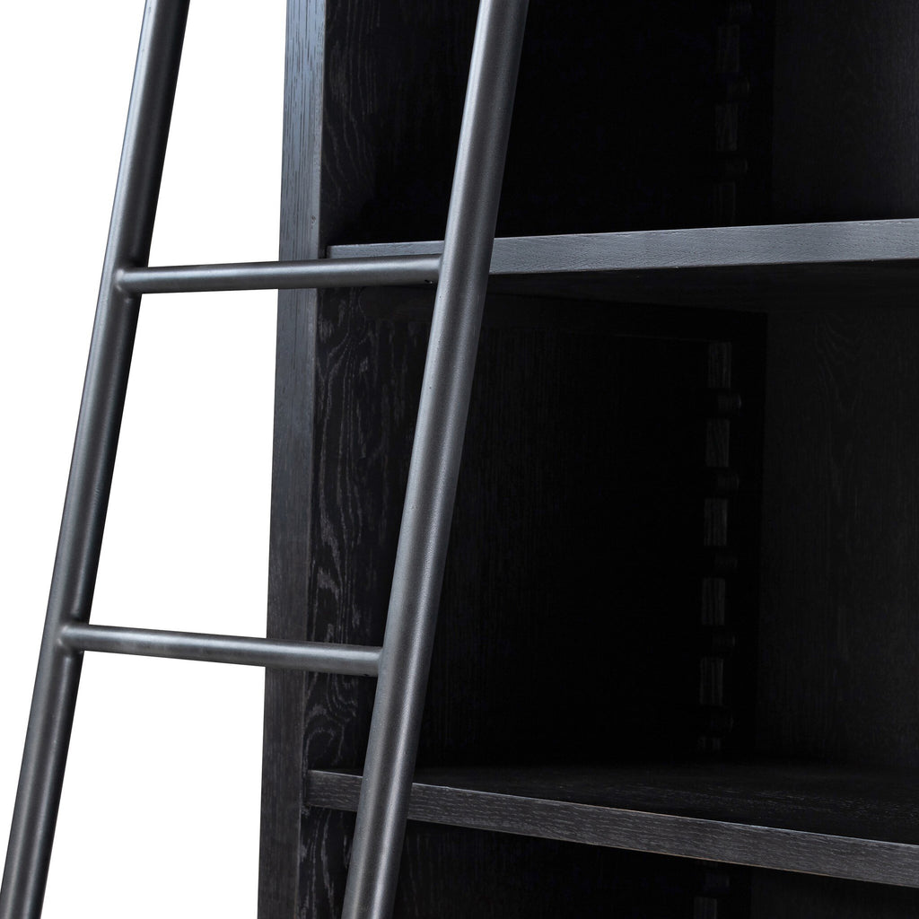 Admont Double Bookcase With Ladder - Worn Black