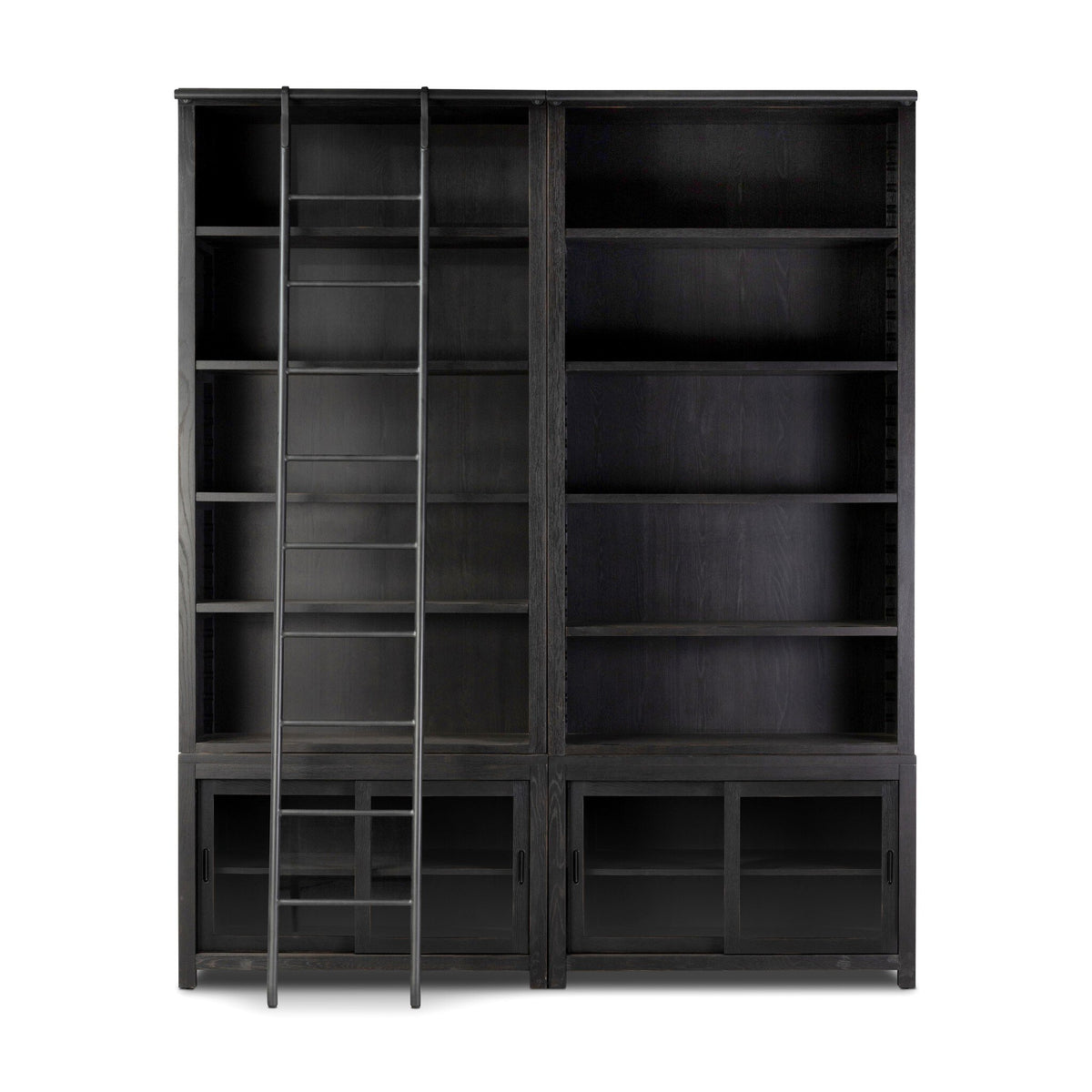 Admont Double Bookcase With Ladder - Worn Black