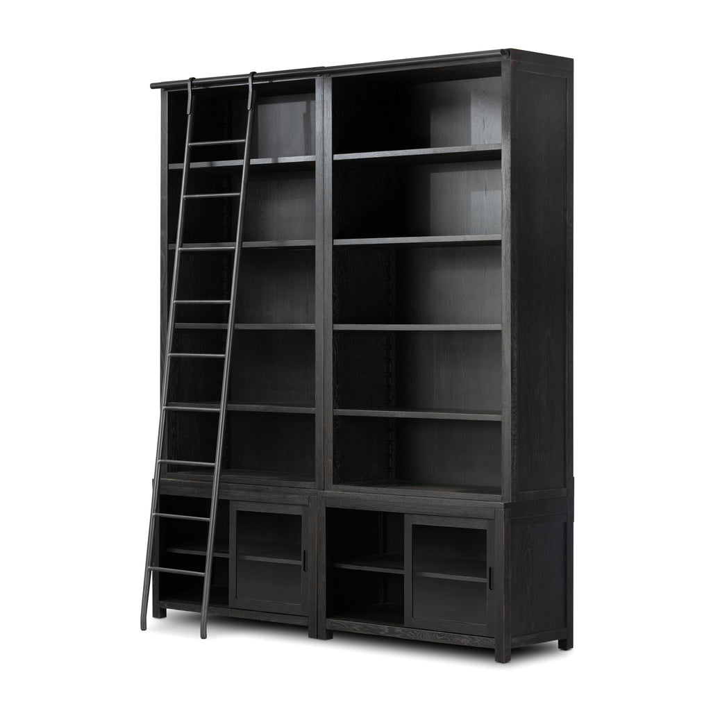 Admont Double Bookcase With Ladder - Worn Black