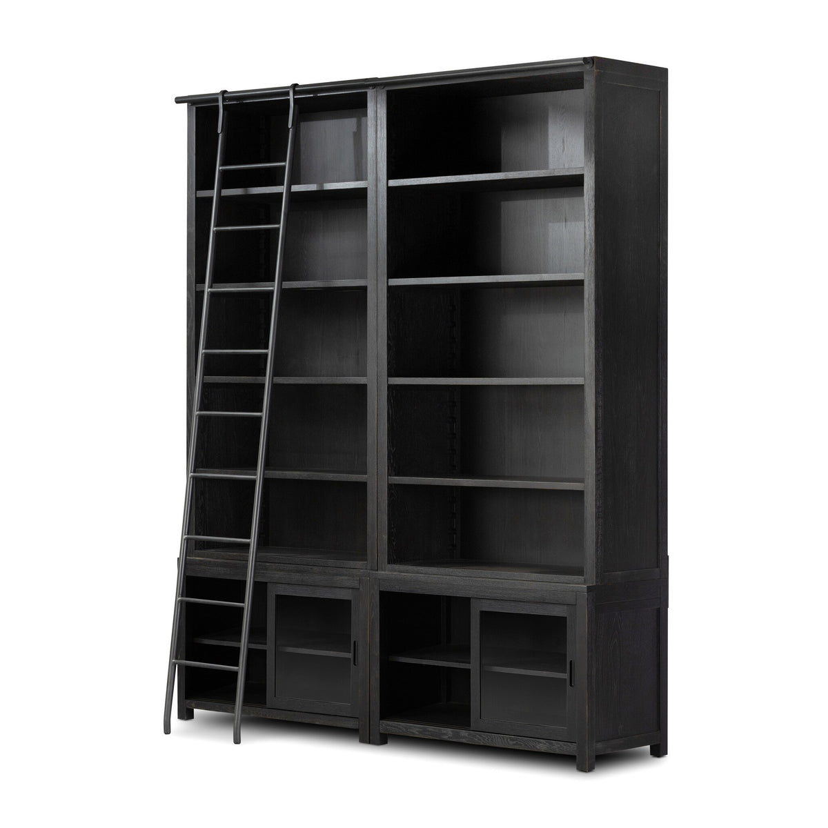 Admont Double Bookcase With Ladder - Worn Black