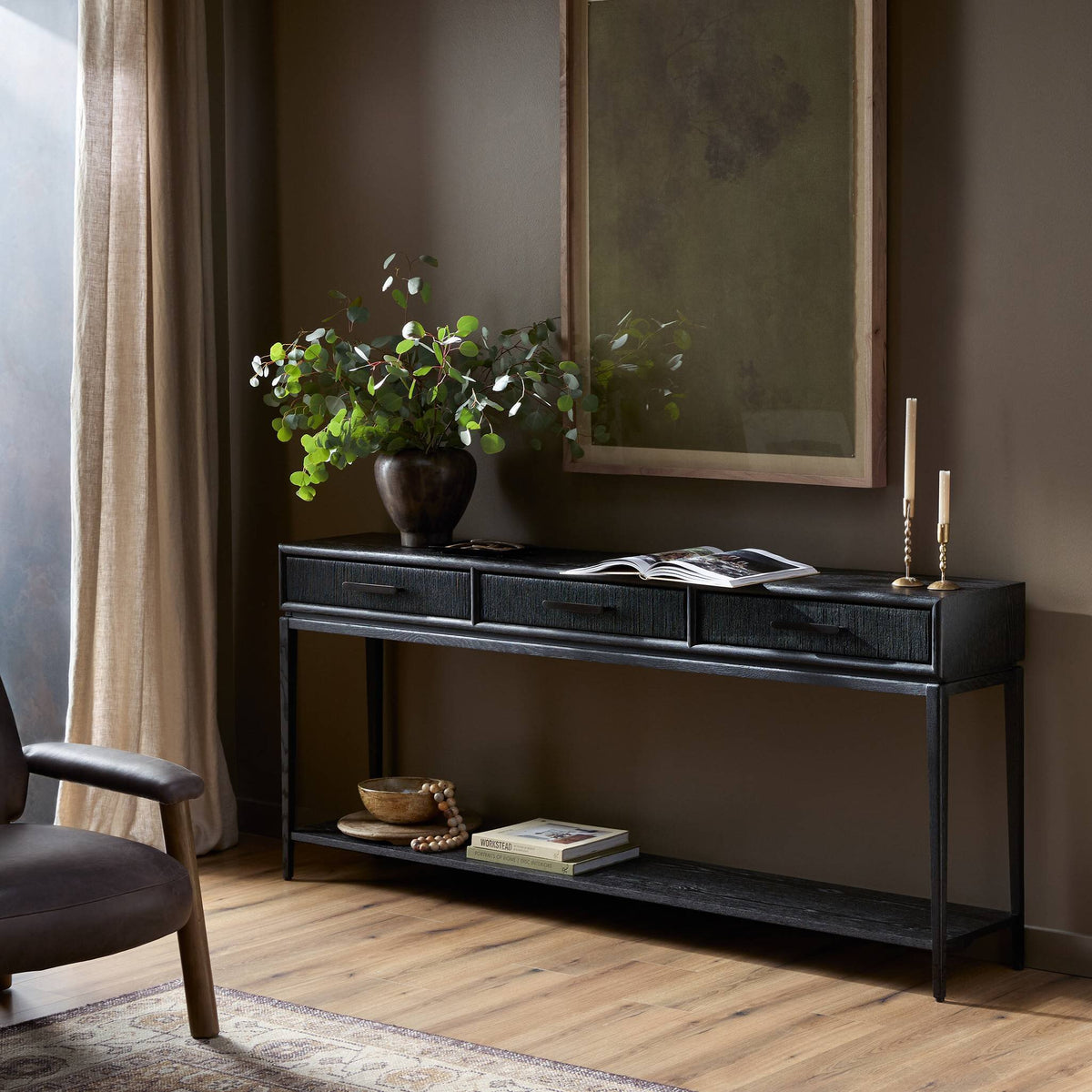 Rosenell Console Table - 78" - Black Oak Solid
