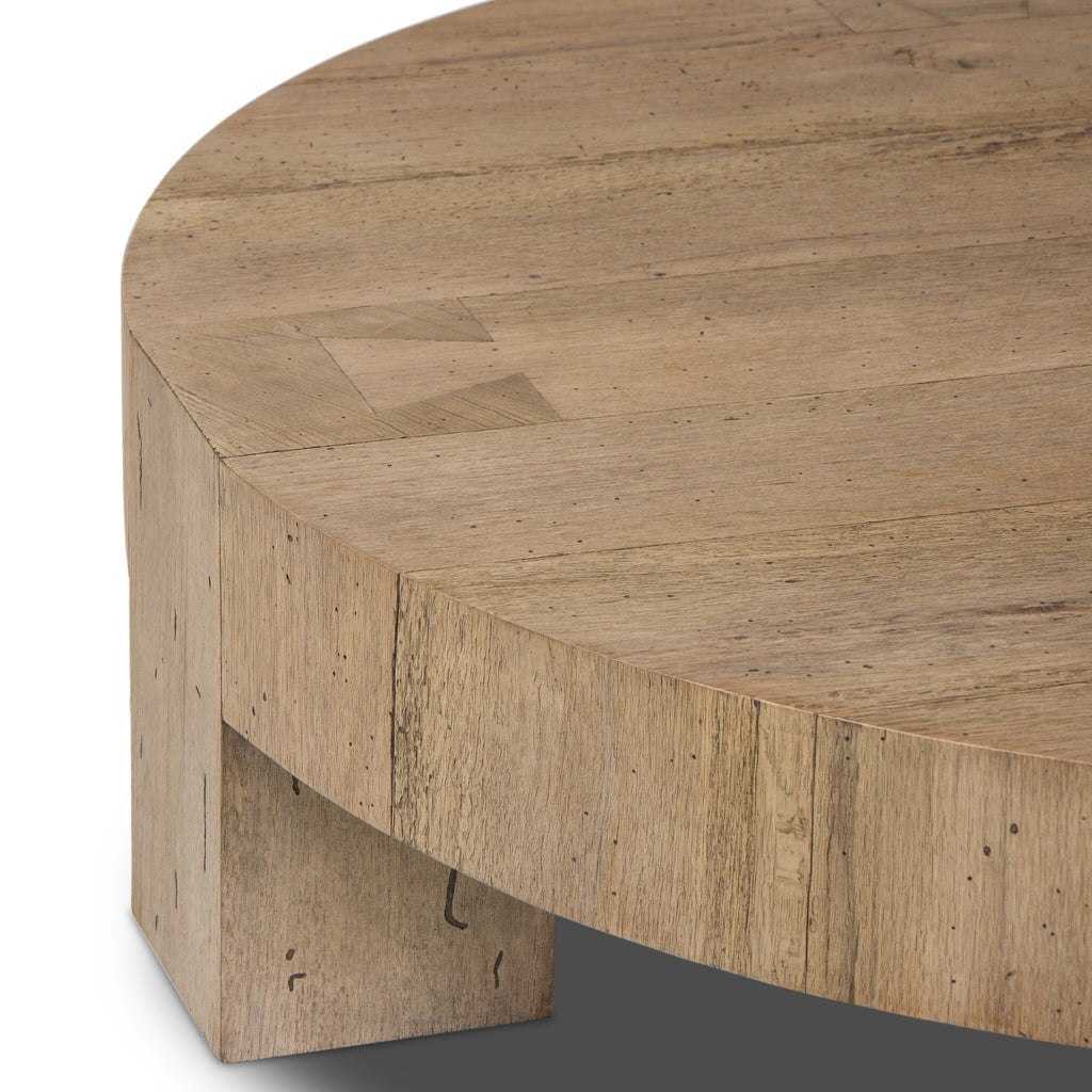 Abaso Round Coffee Table - Rustic Wormwood Oak
