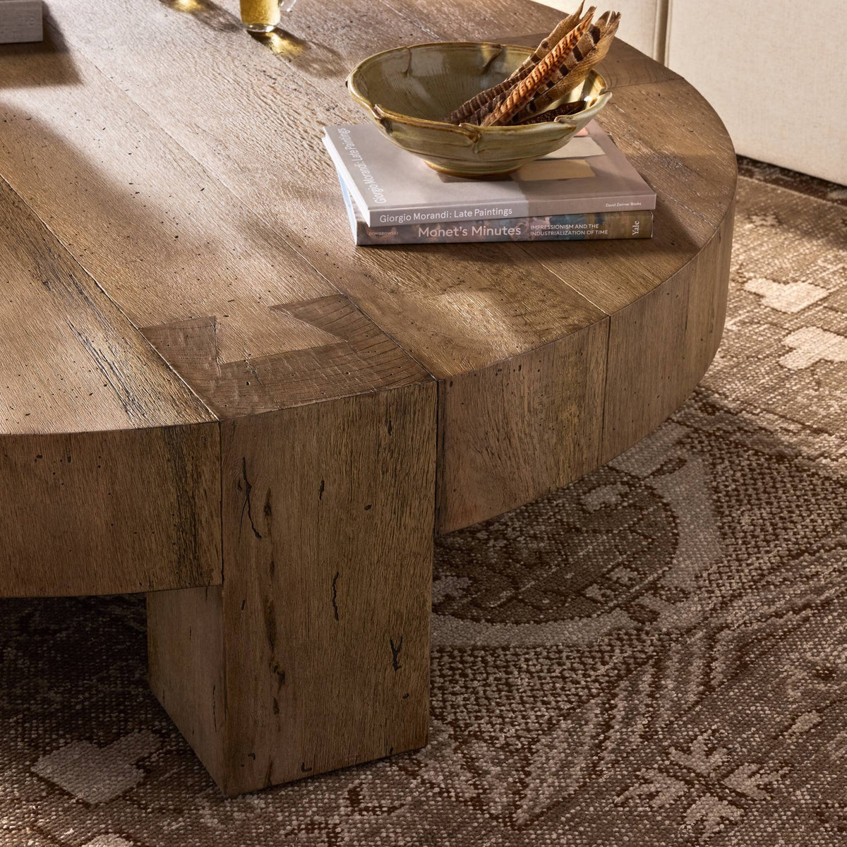 Abaso Round Coffee Table - Rustic Wormwood Oak