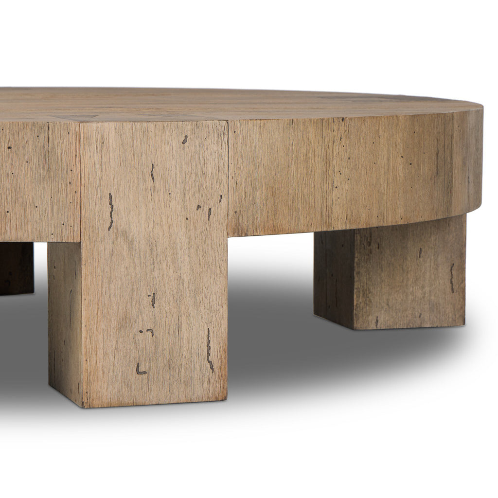 Abaso Round Coffee Table - Rustic Wormwood Oak