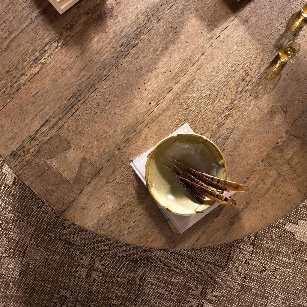 Abaso Round Coffee Table - Rustic Wormwood Oak