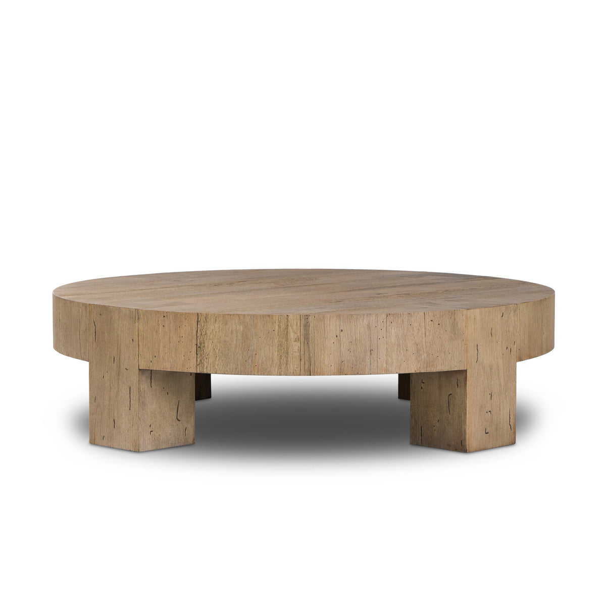 Abaso Round Coffee Table - Rustic Wormwood Oak
