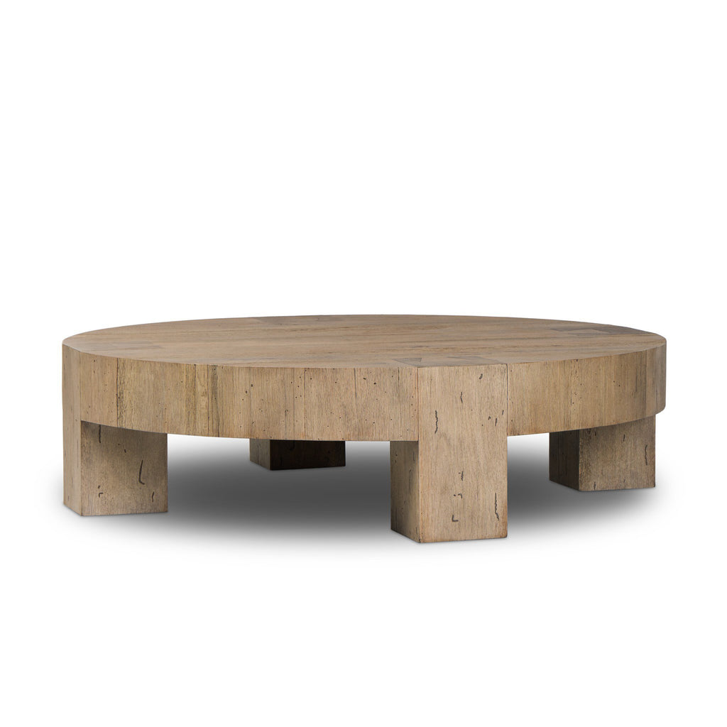 Abaso Round Coffee Table - Rustic Wormwood Oak
