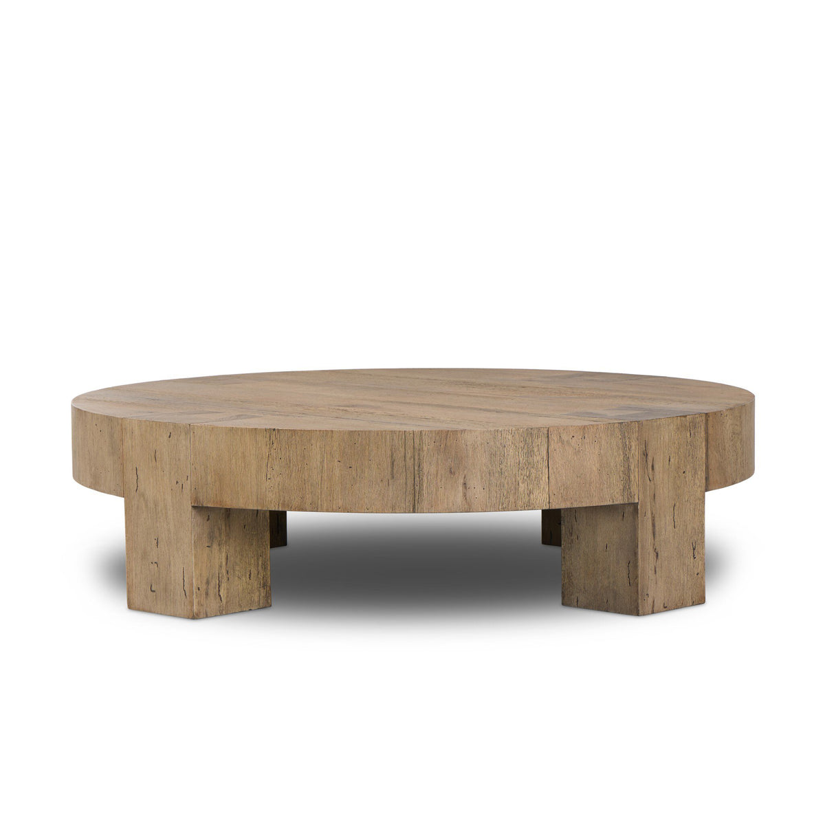 Abaso Round Coffee Table - Rustic Wormwood Oak