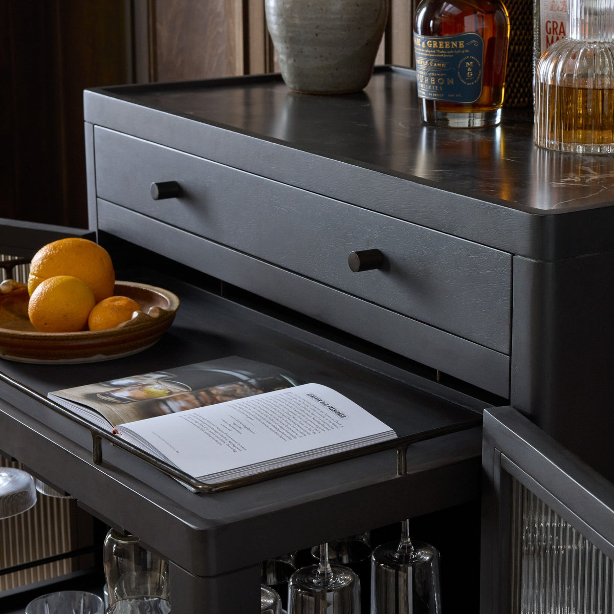 Santiago Bar Cabinet - Smoked Black Mango
