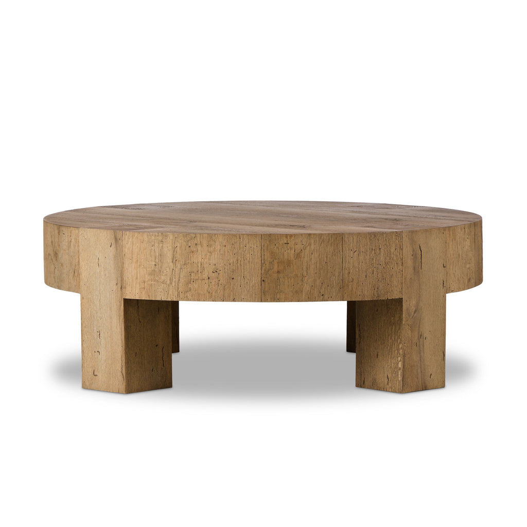 Abaso Round Coffee Table - Rustic Wormwood Oak