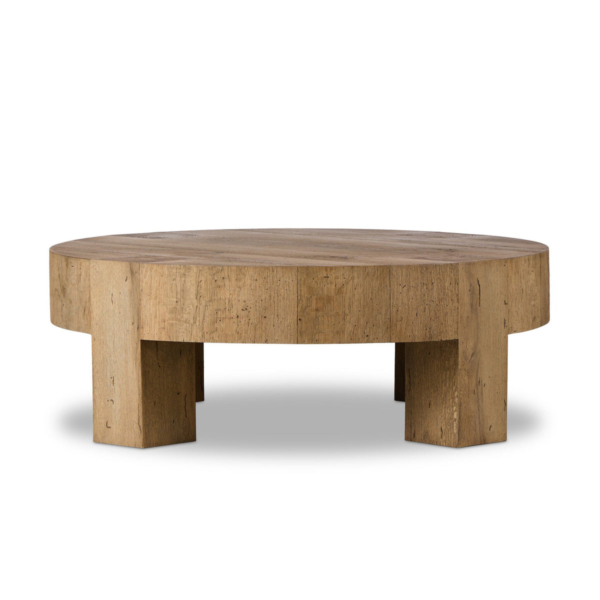 Abaso Round Coffee Table - Rustic Wormwood Oak