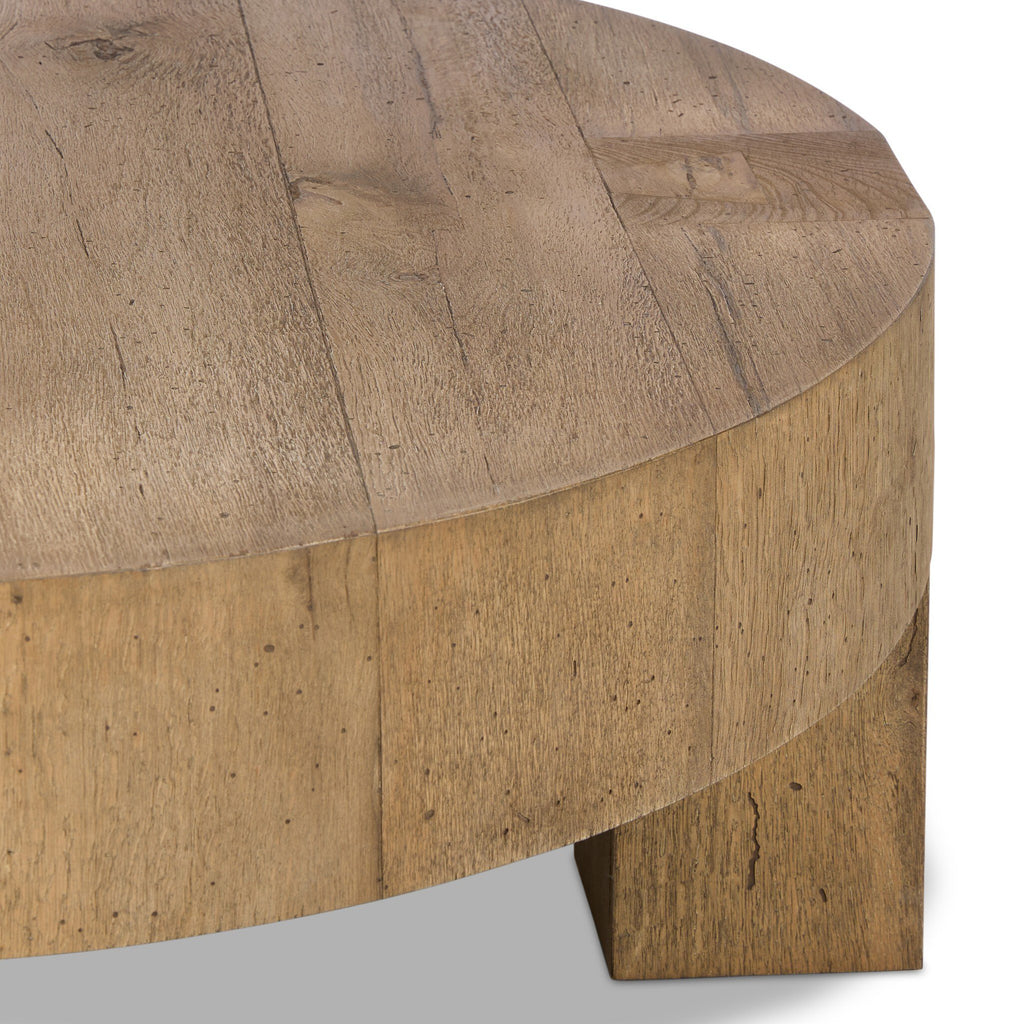 Abaso Round Coffee Table - Rustic Wormwood Oak