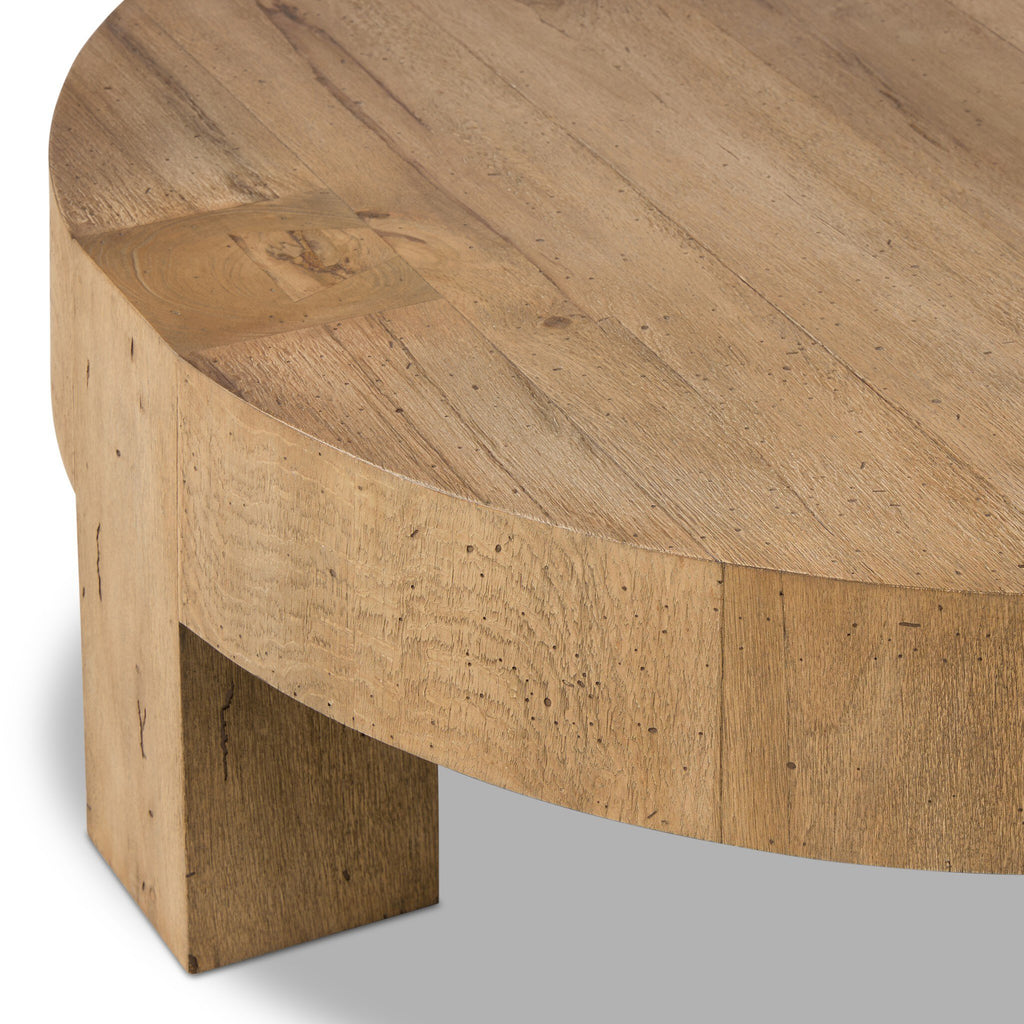 Abaso Round Coffee Table - Rustic Wormwood Oak