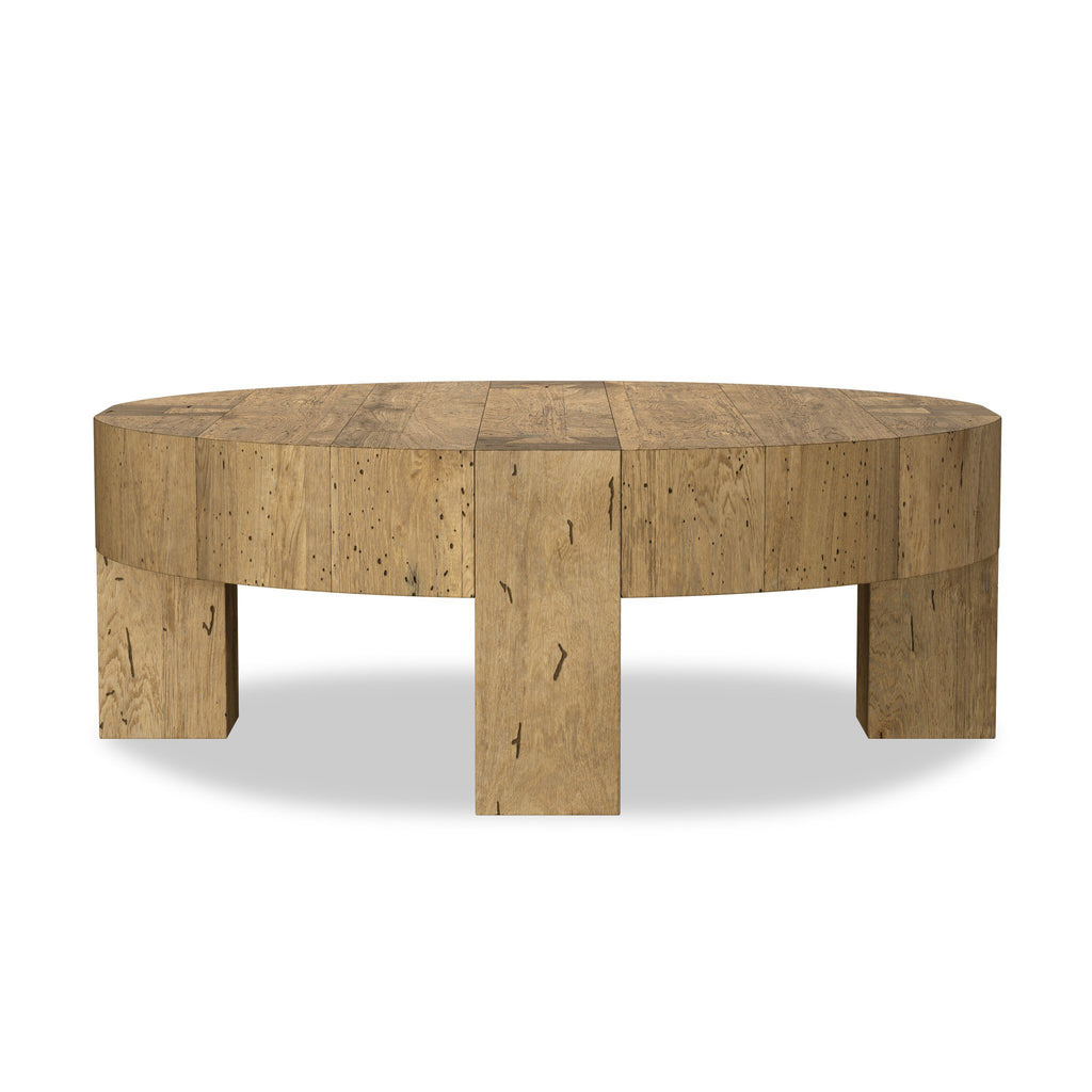 Abaso Round Coffee Table - Rustic Wormwood Oak