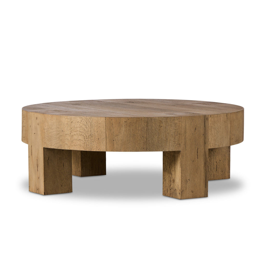 Abaso Round Coffee Table - Rustic Wormwood Oak