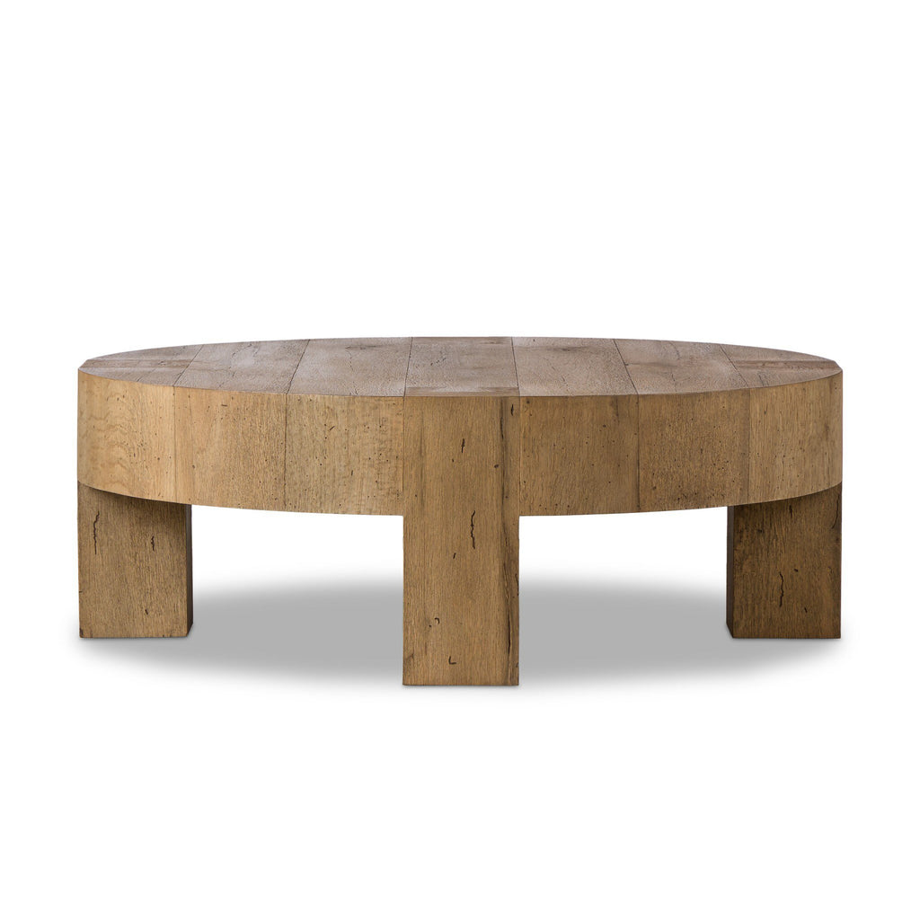 Abaso Round Coffee Table - Rustic Wormwood Oak