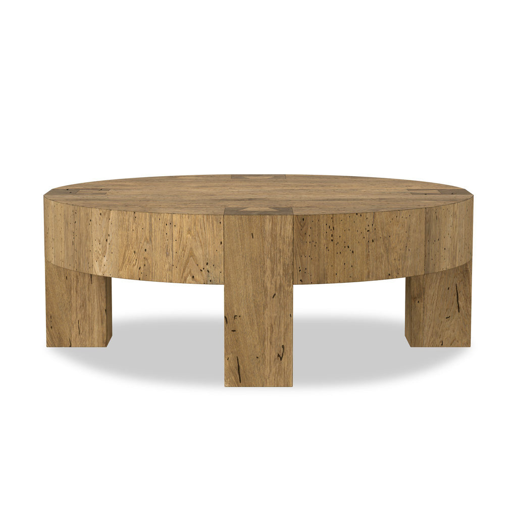 Abaso Round Coffee Table - Rustic Wormwood Oak