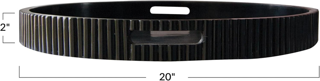 20" Round Debossed Resin Tray with Handles, Black