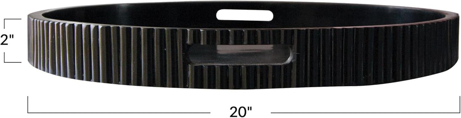 20" Round Debossed Resin Tray with Handles, Black