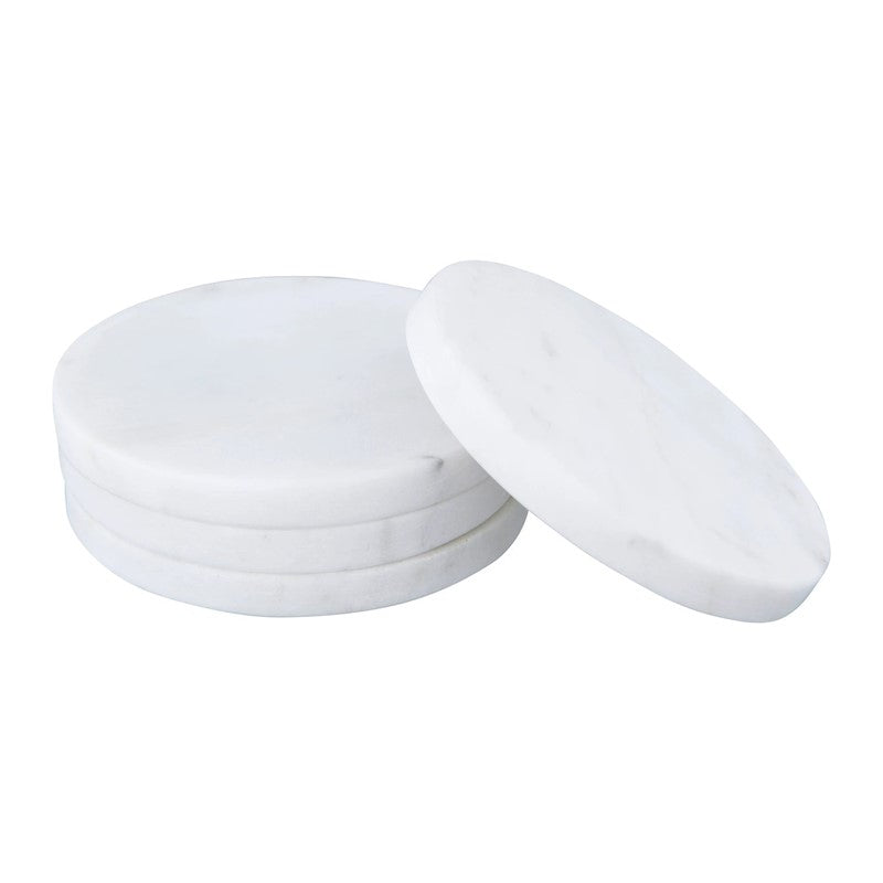 5" Round Marble Coasters w/ Wood Base (set of 4)